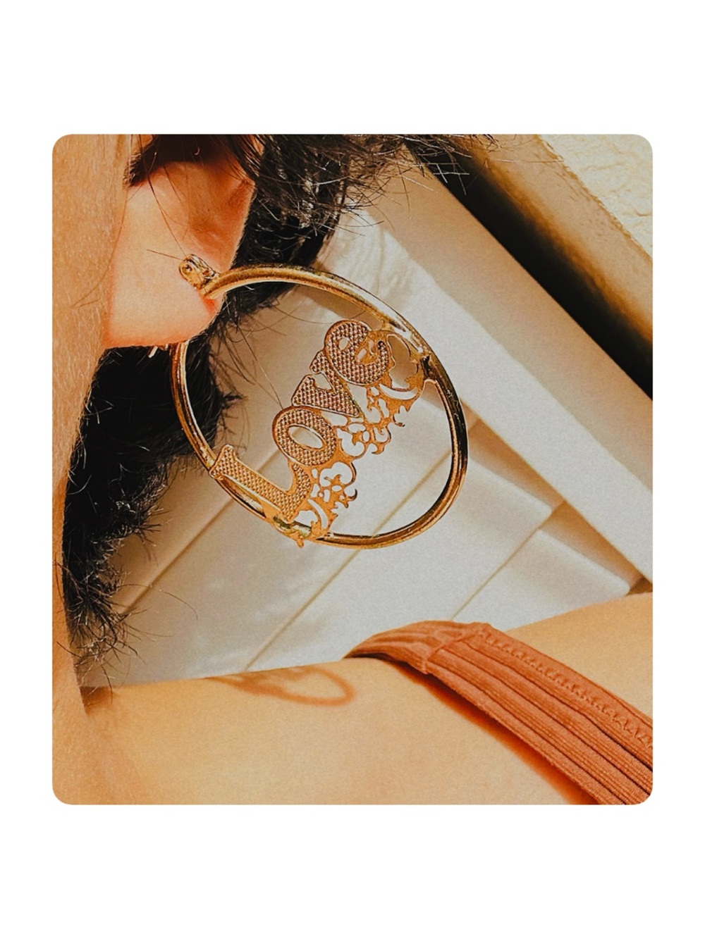 ★ Vintage Love Wordplate Fashion Forward Custom Casual Hoop Earrings Gold ★